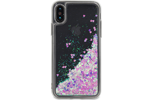 фото DYPCR00036 Чехол DYP Liquid Case Hearts для iPhone X розовый/серебристый