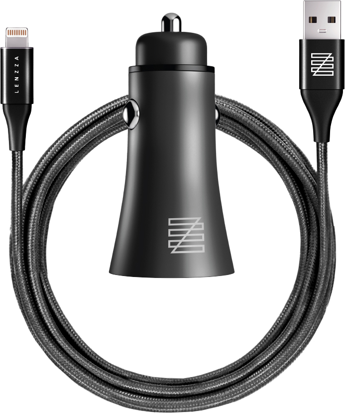 фото LSRCCMFI_BLK Автомобильное зарядное устройство Lenzza Razzo, 2 USB 5В, 2,1А + кабель Lightning на USB, черный