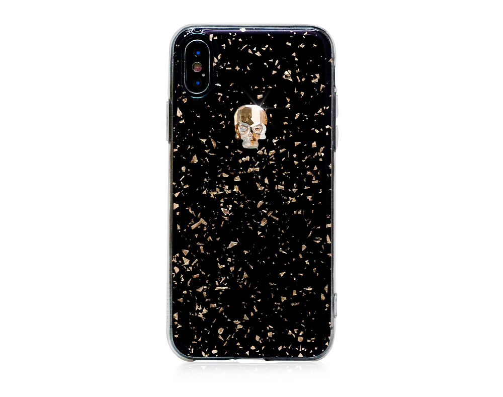 

для iPhone X/XS, Swarovski Gold Skull, черный, Золотой, для iPhone X/XS, Swarovski Gold Skull, черный