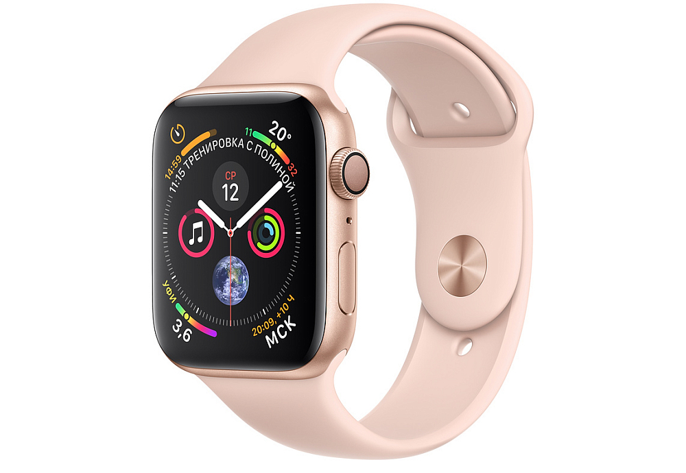 

MU6F2RU/A Apple Watch Series 4, 44 мм, корпус из алюминия золотого цвета, спортивный ремешок цвета «розовый песок», Розовый